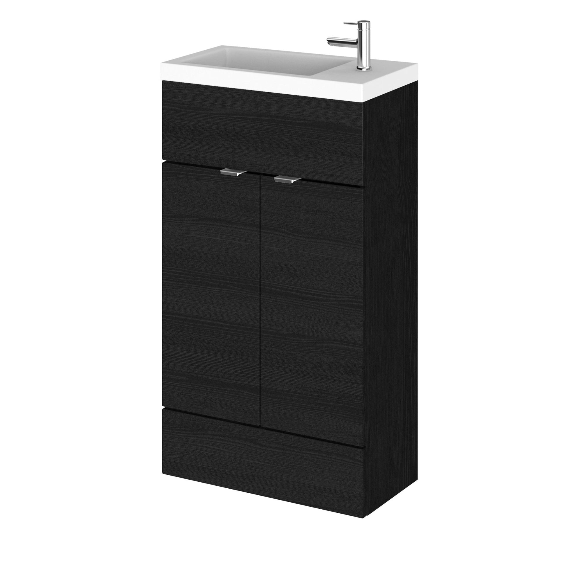 Hudson Reed Fusion 500mm Vanity Unit & Basin - Compact Contemp Charcoal Black MFC Textured Woodgrain 904x505x260mm - JJ Building Materials