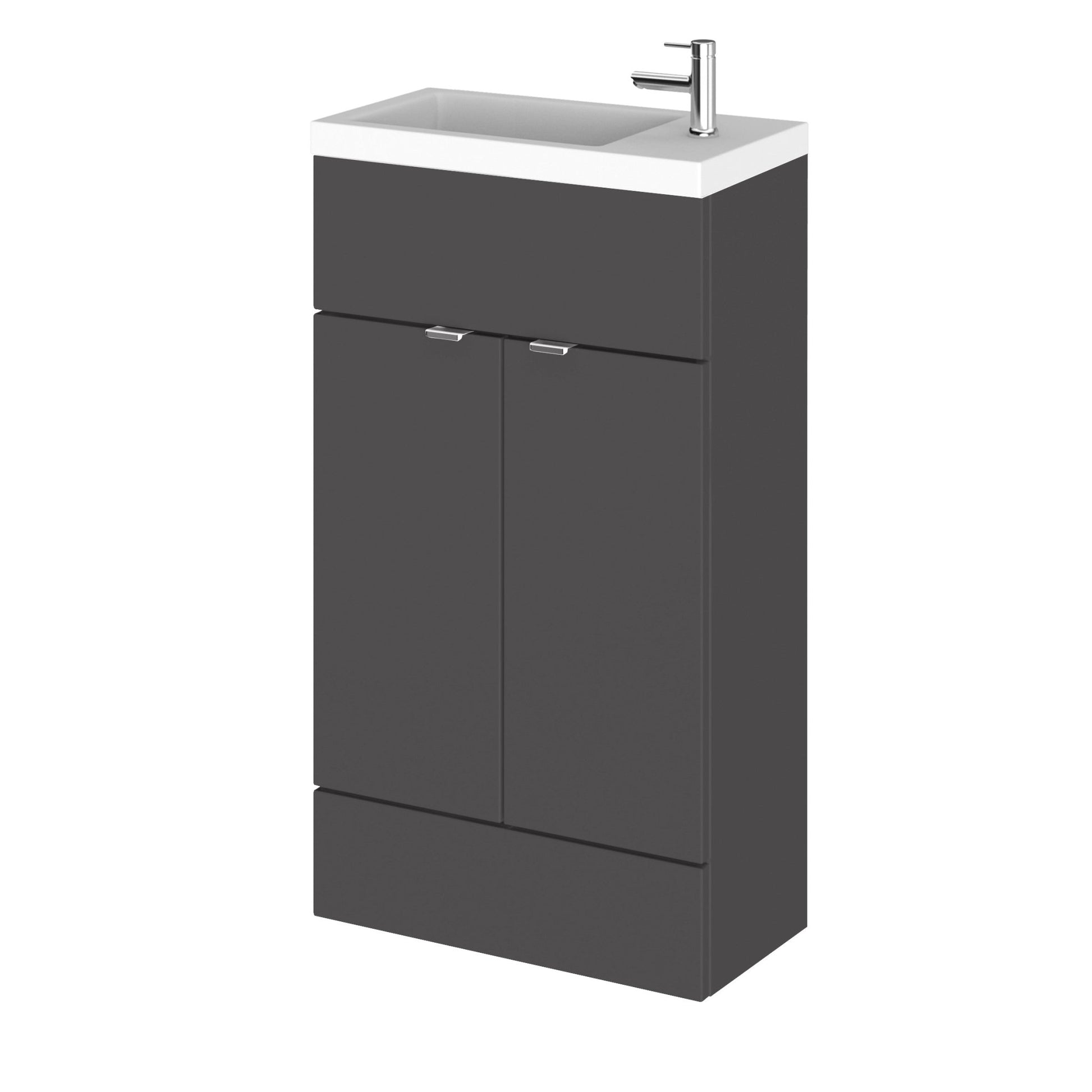 Hudson Reed Fusion 500mm Vanity Unit & Basin - Compact Contemp Gloss Grey MFC Painted Gloss 904x505x260mm - JJ Building Materials