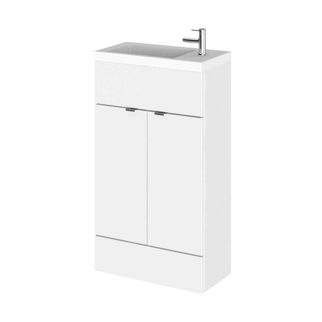 Hudson Reed Fusion 500mm Vanity Unit & Basin - Compact Contemp Gloss White MFC Painted Gloss 904x505x260mm - JJ Building Materials