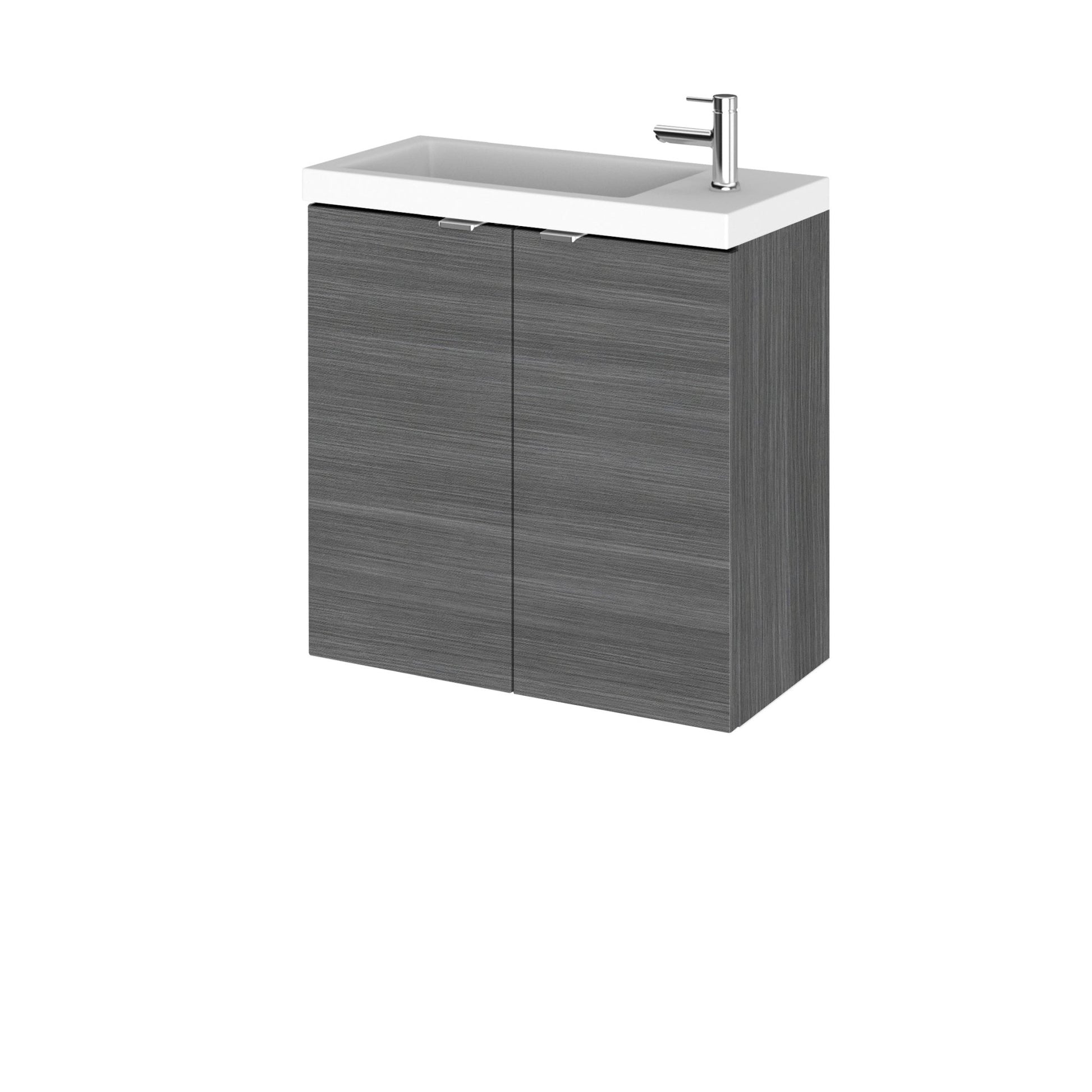 Hudson Reed Fusion 500mm Vanity Unit & Basin Contemp Anthracite Woodgrain MFC Textured Woodgrain 579x505x260mm - JJ Building Materials