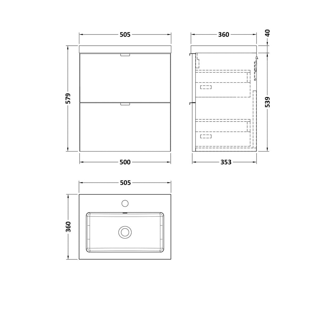 Hudson Reed Fusion 500mm Vanity Unit & Basin Contemp Anthracite Woodgrain MFC Textured Woodgrain 579x505x360mm - CBI541 - JJ Building Materials