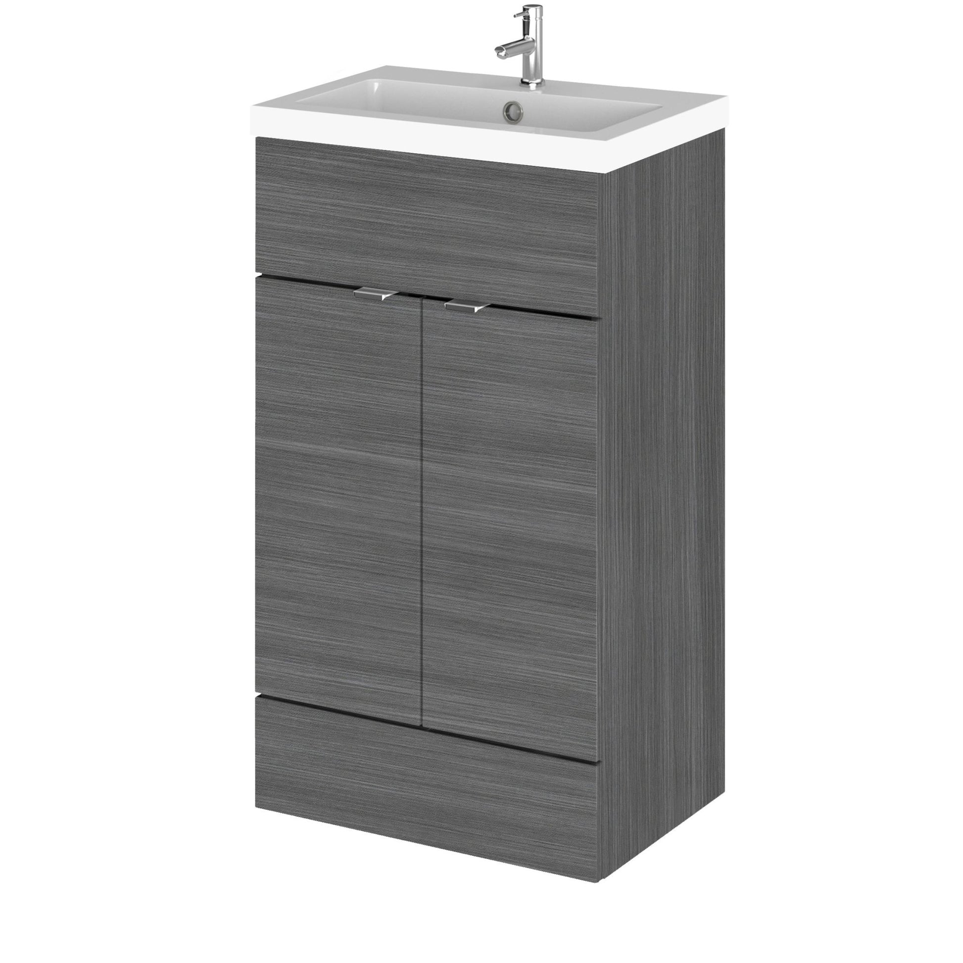 Hudson Reed Fusion 500mm Vanity Unit & Basin Contemp Anthracite Woodgrain MFC Textured Woodgrain 904x505x360mm - JJ Building Materials
