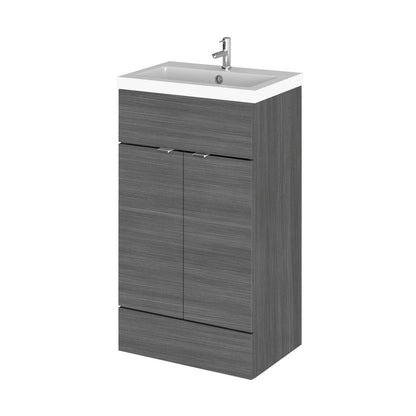 Hudson Reed Fusion 500mm Vanity Unit & Basin Contemp Anthracite Woodgrain MFC Textured Woodgrain 904x505x360mm - JJ Building Materials