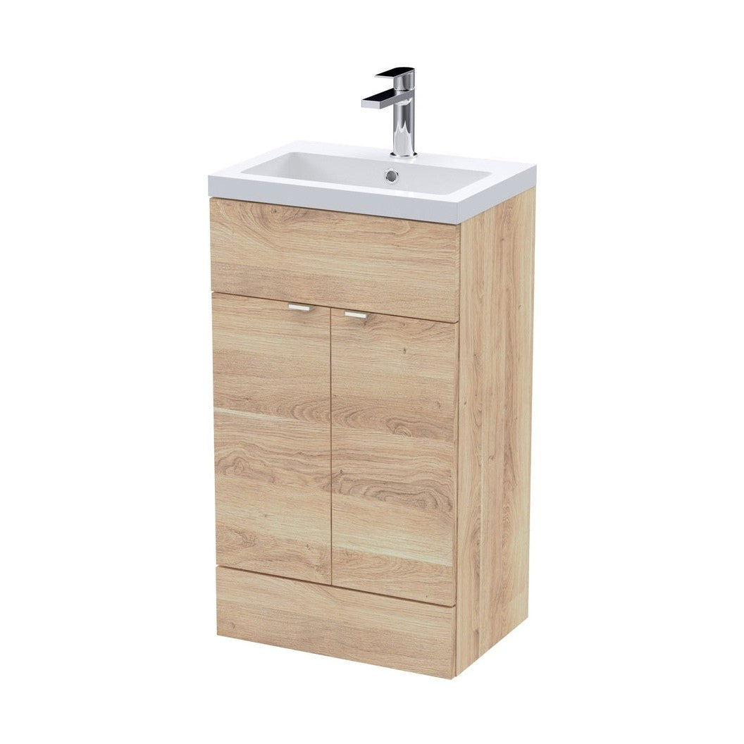 Hudson Reed Fusion 500mm Vanity Unit & Basin Contemp Bleached Oak MFC Textured Woodgrain 904x503x355mm - JJ Building Materials