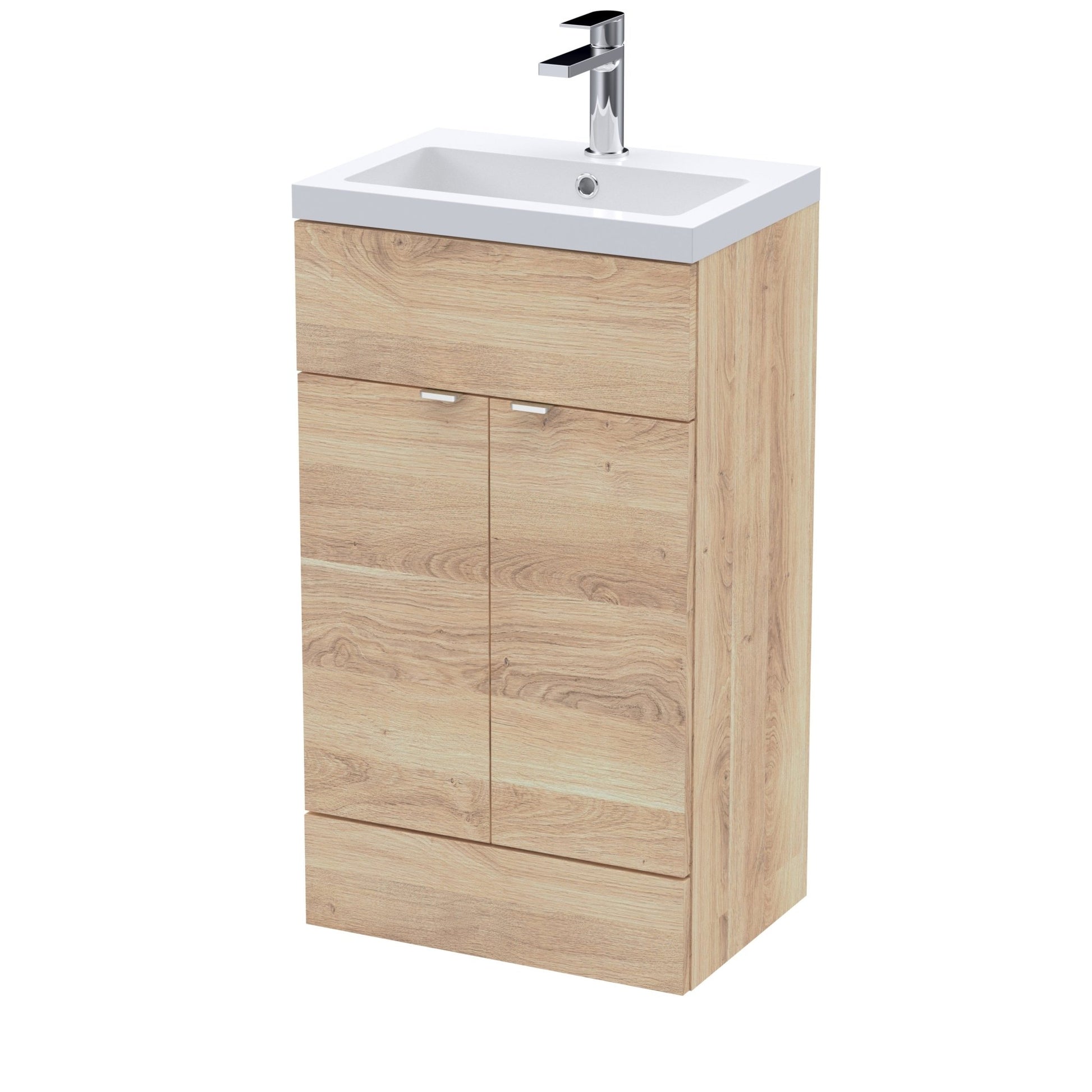 Hudson Reed Fusion 500mm Vanity Unit & Basin Contemp Bleached Oak MFC Textured Woodgrain 904x505x360mm - JJ Building Materials