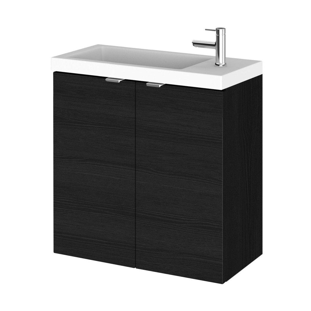 Hudson Reed Fusion 500mm Vanity Unit & Basin Contemp Charcoal Black MFC Textured Woodgrain 579x505x260mm - JJ Building Materials