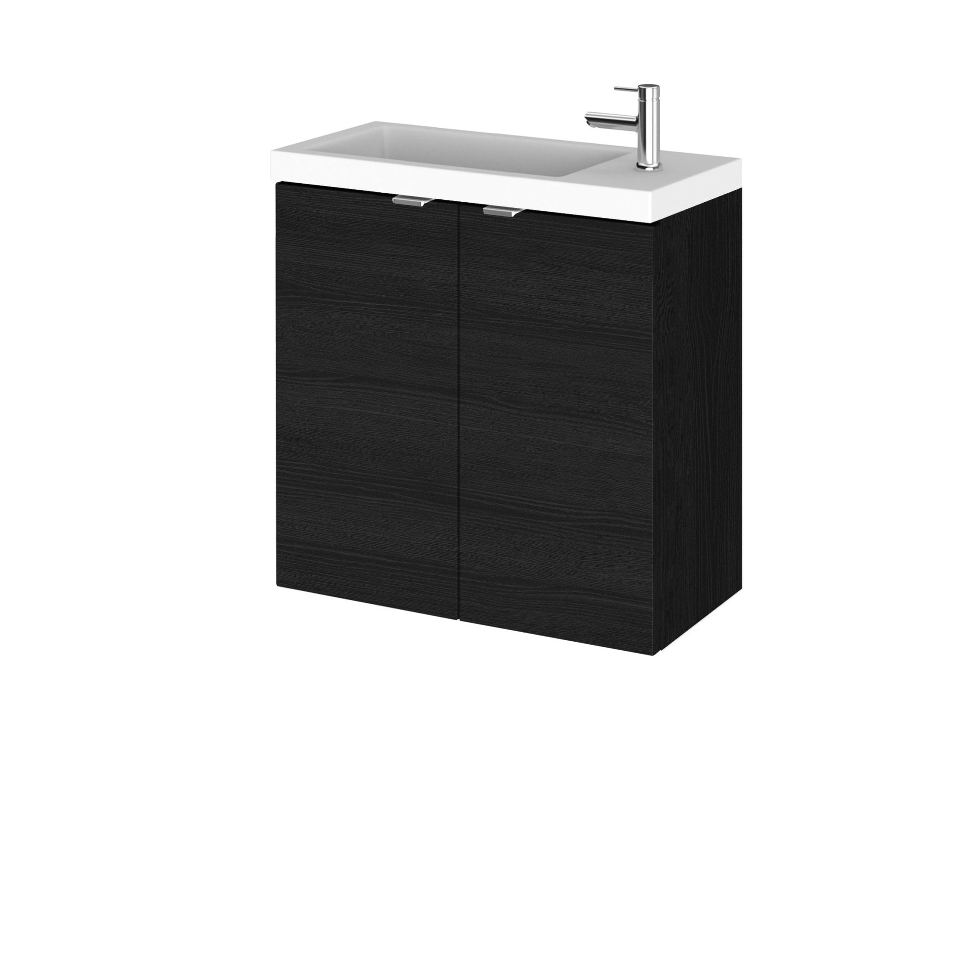 Hudson Reed Fusion 500mm Vanity Unit & Basin Contemp Charcoal Black MFC Textured Woodgrain 579x505x260mm - JJ Building Materials