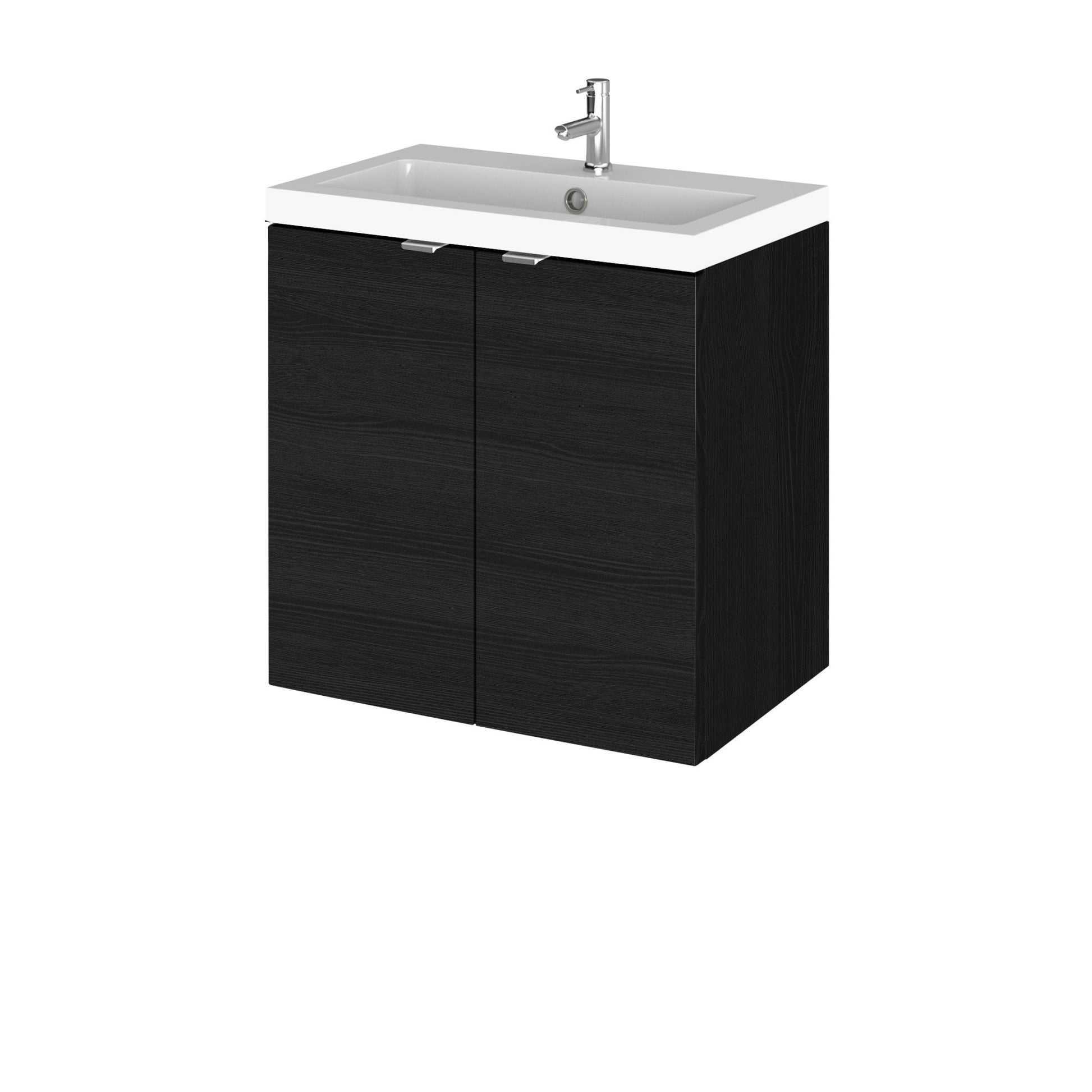 Hudson Reed Fusion 500mm Vanity Unit & Basin Contemp Charcoal Black MFC Textured Woodgrain 579x505x360mm - CBI640 - JJ Building Materials
