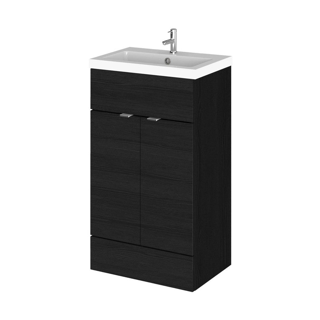 Hudson Reed Fusion 500mm Vanity Unit & Basin Contemp Charcoal Black MFC Textured Woodgrain 904x505x360mm - JJ Building Materials