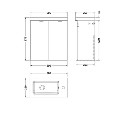 Hudson Reed Fusion 500mm Vanity Unit & Basin Contemp Gloss Grey MFC Painted Gloss 579x505x260mm - JJ Building Materials