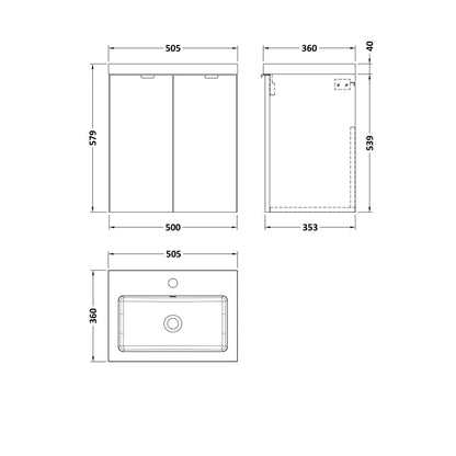 Hudson Reed Fusion 500mm Vanity Unit & Basin Contemp Gloss Grey MFC Painted Gloss 579x505x360mm - CBI940 - JJ Building Materials