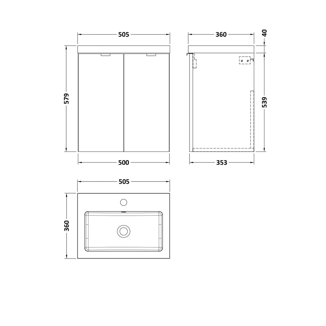 Hudson Reed Fusion 500mm Vanity Unit & Basin Contemp Gloss White MFC Painted Gloss 579x505x360mm - CBI140 - JJ Building Materials