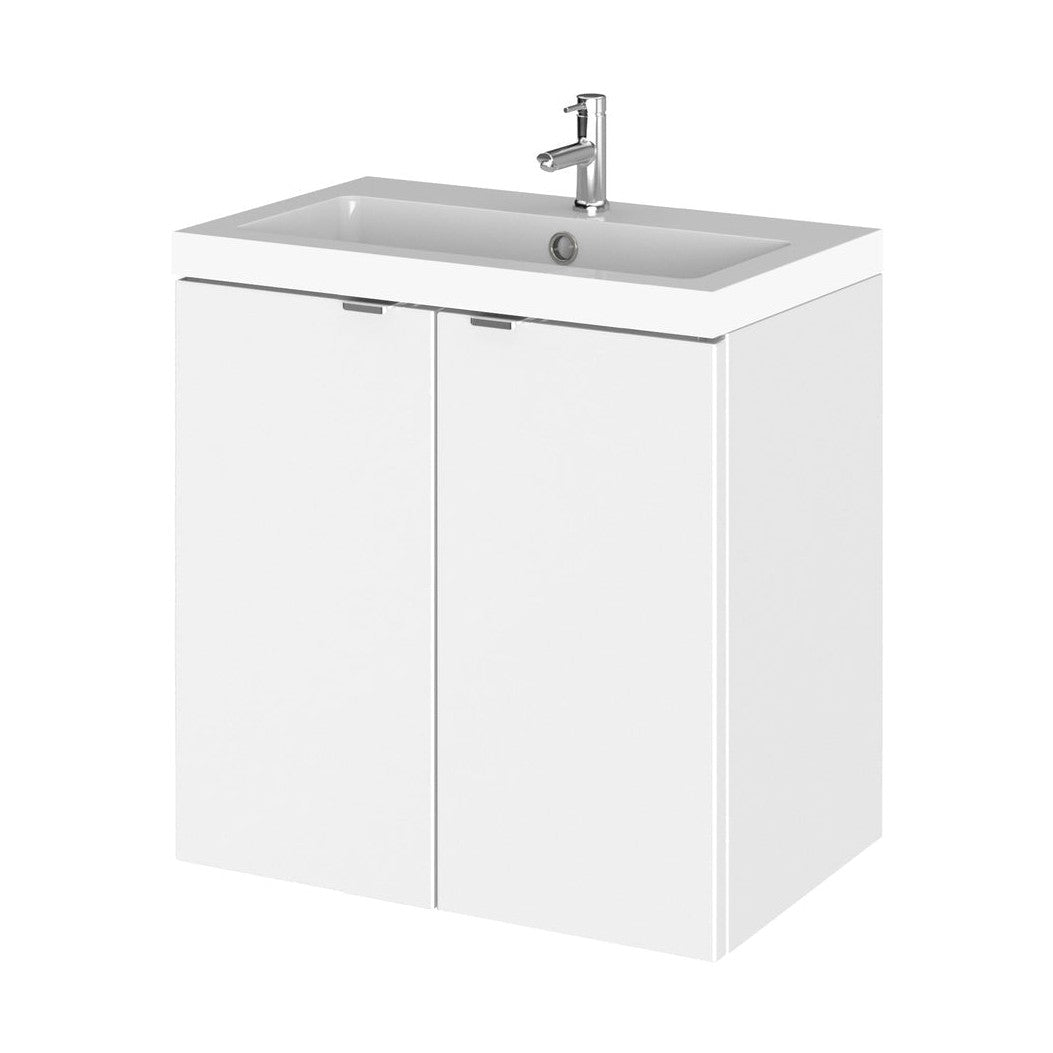 Hudson Reed Fusion 500mm Vanity Unit & Basin Contemp Gloss White MFC Painted Gloss 579x505x360mm - CBI140 - JJ Building Materials