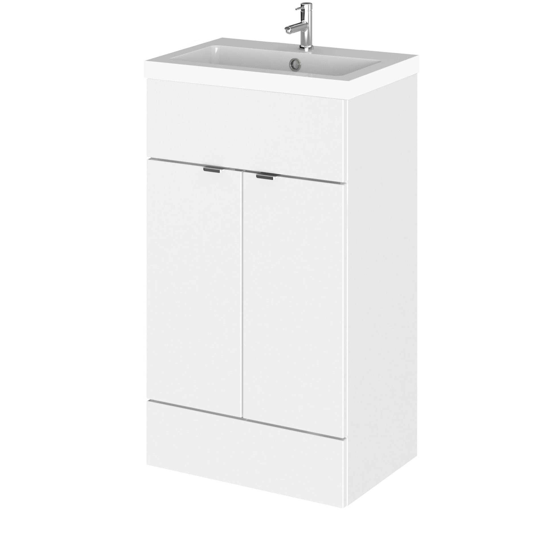 Hudson Reed Fusion 500mm Vanity Unit & Basin Contemp Gloss White MFC Painted Gloss 904x505x360mm - JJ Building Materials