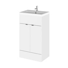 Hudson Reed Fusion 500mm Vanity Unit & Basin Contemp Gloss White MFC Painted Gloss 904x505x360mm - JJ Building Materials