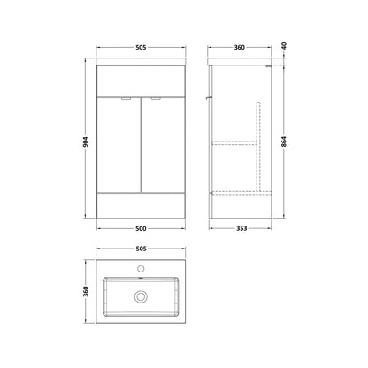 Hudson Reed Fusion 500mm Vanity Unit & Basin Contemp Gloss White MFC Painted Gloss 904x505x360mm - JJ Building Materials