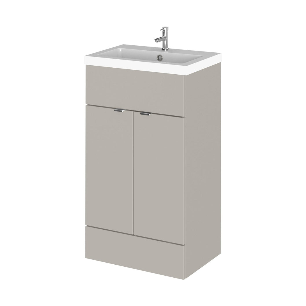 Hudson Reed Fusion 500mm Vanity Unit & Basin Contemp Pebble Grey MFC Smooth Matt 904x503x355mm - JJ Building Materials