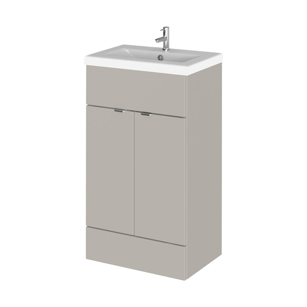 Hudson Reed Fusion 500mm Vanity Unit & Basin Contemp Pebble Grey MFC Smooth Matt 904x505x360mm - JJ Building Materials