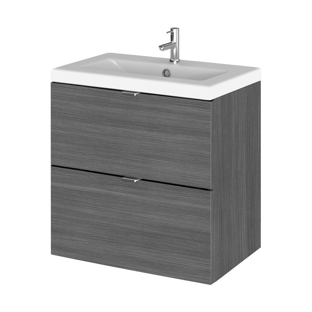Hudson Reed Fusion 500mm Vanity Unit & Ceramic Basin Contemp Anthracite Woodgrain MFC Textured Woodgrain 579x505x360mm - CBI541A - JJ Building Materials