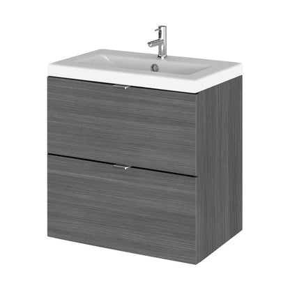 Hudson Reed Fusion 500mm Vanity Unit & Ceramic Basin Contemp Anthracite Woodgrain MFC Textured Woodgrain 579x505x360mm - CBI541A - JJ Building Materials
