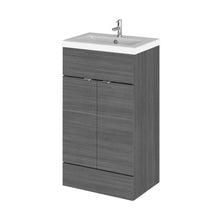 Hudson Reed Fusion 500mm Vanity Unit & Ceramic Basin Contemp Anthracite Woodgrain MFC Textured Woodgrain 904x505x360mm - JJ Building Materials