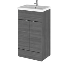 Hudson Reed Fusion 500mm Vanity Unit & Ceramic Basin Contemp Anthracite Woodgrain MFC Textured Woodgrain 904x505x360mm - JJ Building Materials