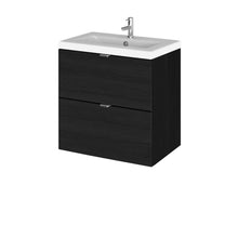 Hudson Reed Fusion 500mm Vanity Unit & Ceramic Basin Contemp Charcoal Black MFC Textured Woodgrain 579x505x360mm - CBI641A - JJ Building Materials