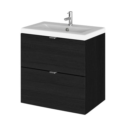 Hudson Reed Fusion 500mm Vanity Unit & Ceramic Basin Contemp Charcoal Black MFC Textured Woodgrain 579x505x360mm - CBI641A - JJ Building Materials