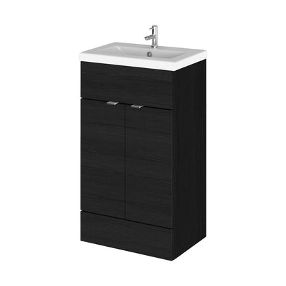 Hudson Reed Fusion 500mm Vanity Unit & Ceramic Basin Contemp Charcoal Black MFC Textured Woodgrain 904x505x360mm - JJ Building Materials