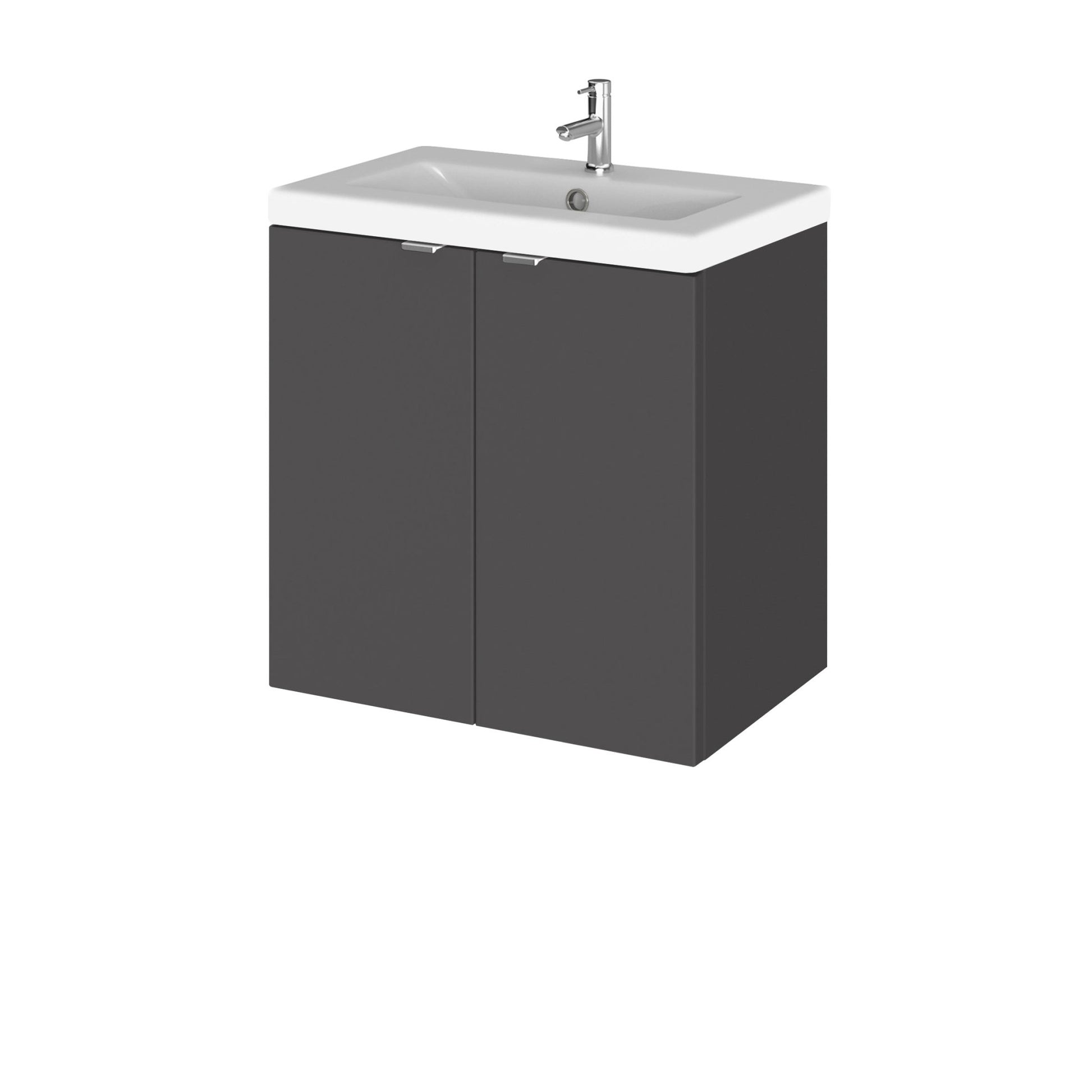 Hudson Reed Fusion 500mm Vanity Unit & Ceramic Basin Contemp Gloss Grey MFC Painted Gloss 579x505x360mm - CBI940A - JJ Building Materials
