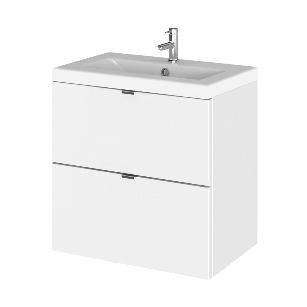 Hudson Reed Fusion 500mm Vanity Unit & Ceramic Basin Contemp Gloss White MFC Painted Gloss 579x505x360mm - CBI141A - JJ Building Materials