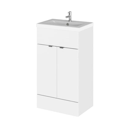 Hudson Reed Fusion 500mm Vanity Unit & Ceramic Basin Contemp Gloss White MFC Painted Gloss 904x505x360mm - JJ Building Materials