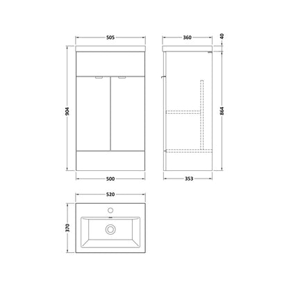 Hudson Reed Fusion 500mm Vanity Unit & Ceramic Basin Contemp Gloss White MFC Painted Gloss 904x505x360mm - JJ Building Materials