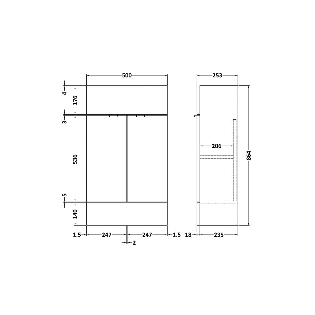 Hudson Reed Fusion 500mm Vanity Unit - Compact Contemp Anthracite Woodgrain MFC Textured Woodgrain 864x500x255mm - JJ Building Materials