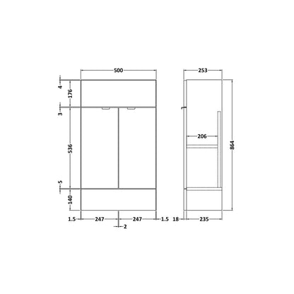 Hudson Reed Fusion 500mm Vanity Unit - Compact Contemp Anthracite Woodgrain MFC Textured Woodgrain 864x500x255mm - JJ Building Materials