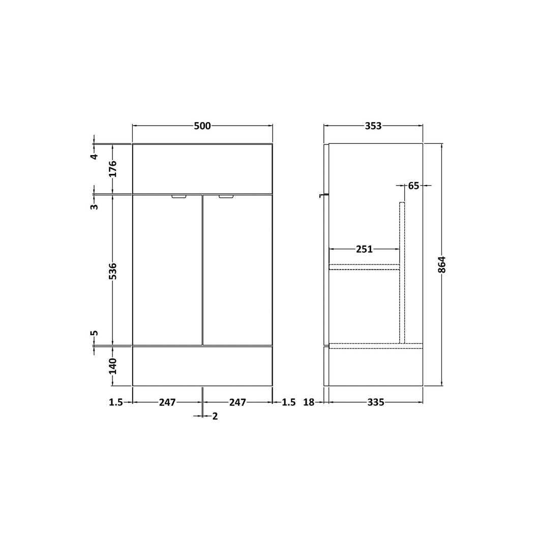 Hudson Reed Fusion 500mm Vanity Unit Contemp Anthracite Woodgrain MFC Textured Woodgrain 864x500x355mm - JJ Building Materials