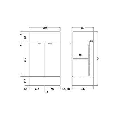 Hudson Reed Fusion 500mm Vanity Unit Contemp Anthracite Woodgrain MFC Textured Woodgrain 864x500x355mm - JJ Building Materials