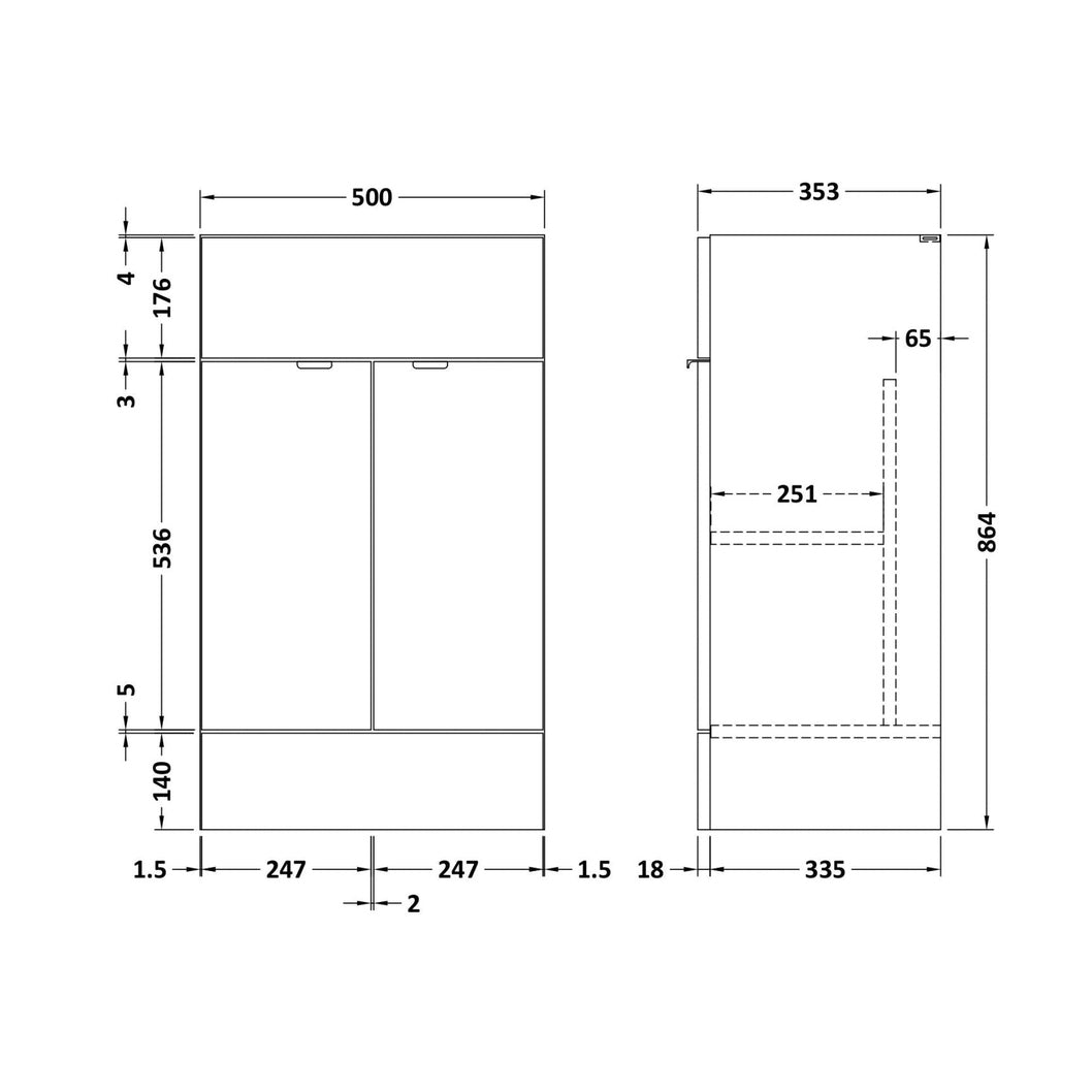 Hudson Reed Fusion 500mm Vanity Unit Contemp Bleached Oak MFC Textured Woodgrain 864x500x355mm - JJ Building Materials