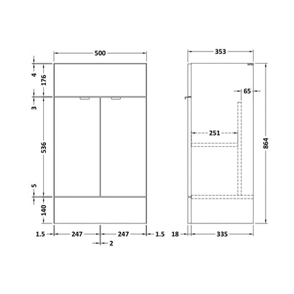 Hudson Reed Fusion 500mm Vanity Unit Contemp Bleached Oak MFC Textured Woodgrain 864x500x355mm - JJ Building Materials
