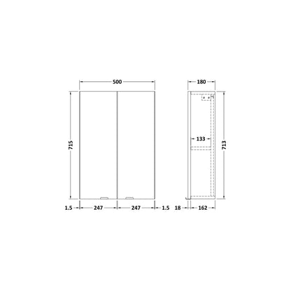 Hudson Reed Fusion 500mm Wall Unit Contemp Charcoal Black MFC Textured Woodgrain 713x500x182mm - JJ Building Materials