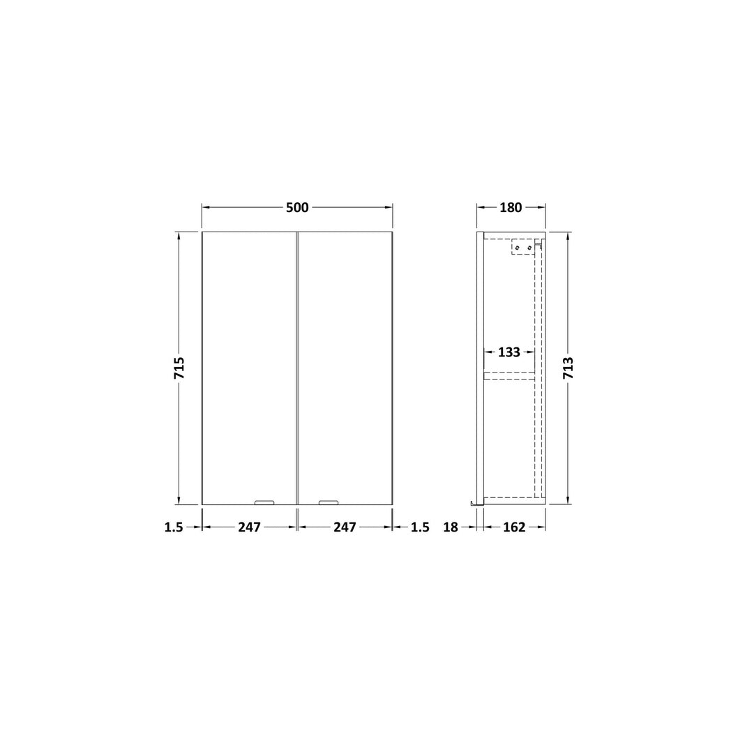 Hudson Reed Fusion 500mm Wall Unit Contemp Gloss Grey MFC Painted Gloss 713x500x182mm - JJ Building Materials