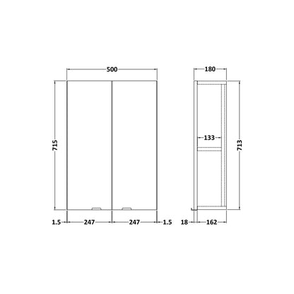 Hudson Reed Fusion 500mm Wall Unit Contemp Graphite Grey Woodgrain MFC Textured Woodgrain 713x500x182mm - JJ Building Materials