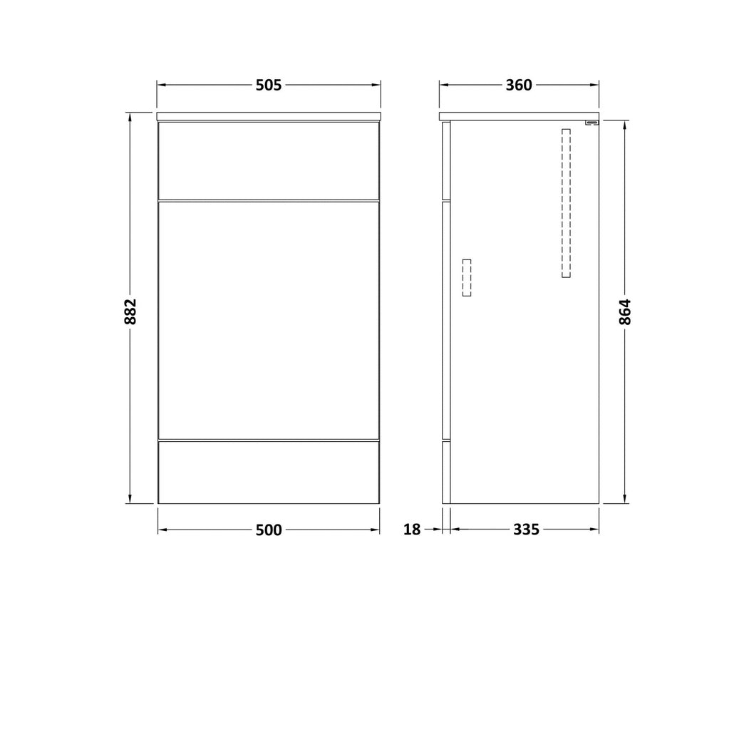 Hudson Reed Fusion 500mm Wc Unit & Co-ordinating Top Contemp Gloss White MFC Painted Gloss 882x505x360mm - JJ Building Materials