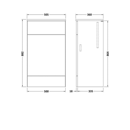 Hudson Reed Fusion 500mm Wc Unit & Co-ordinating Top Contemp Gloss White MFC Painted Gloss 882x505x360mm - JJ Building Materials