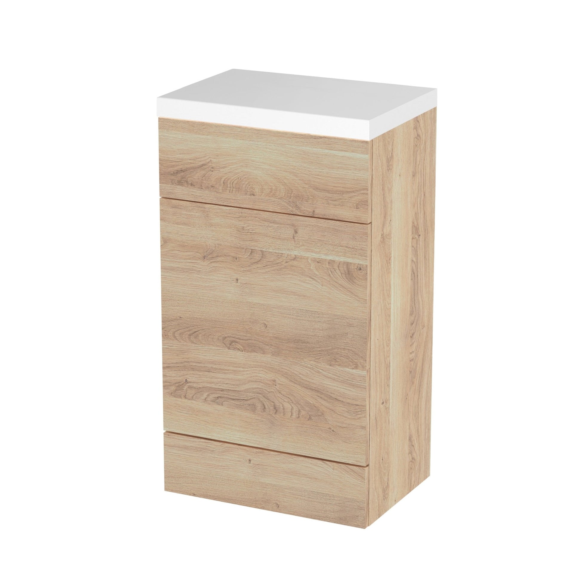 Hudson Reed Fusion 500mm Wc Unit & Polymarble Top Contemp Bleached Oak MFC Textured Woodgrain 904x503x355mm - JJ Building Materials