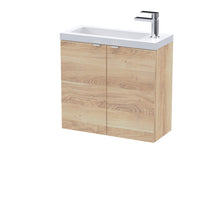 Hudson Reed Fusion 600mm 2 - door Wall Hung Unit & Basin Contemp Bleached Oak MFC Textured Woodgrain 580x603x283mm - JJ Building Materials