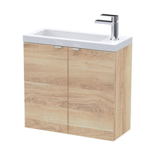 Hudson Reed Fusion 600mm 2-door Wall Hung Unit & Basin Contemp Bleached Oak MFC Textured Woodgrain 580x603x283mm - JJ Building Materials