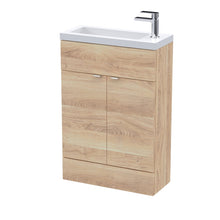 Hudson Reed Fusion 600mm Compact Vanity Unit & Basin Contemp Bleached Oak MFC Textured Woodgrain 904x603x255mm - JJ Building Materials