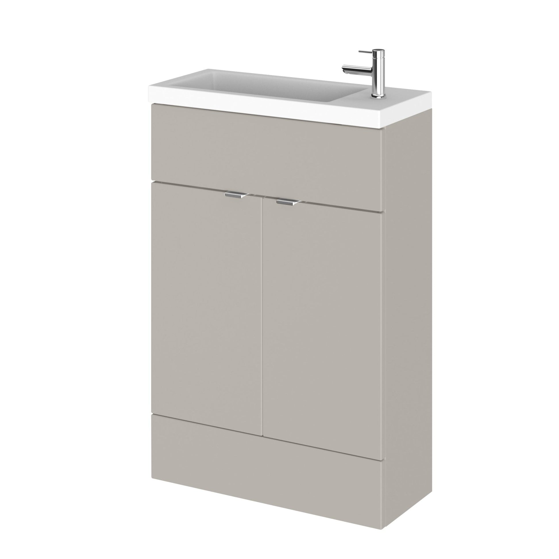 Hudson Reed Fusion 600mm Compact Vanity Unit & Basin Contemp Pebble Grey MFC Smooth Matt 904x503x355mm - JJ Building Materials