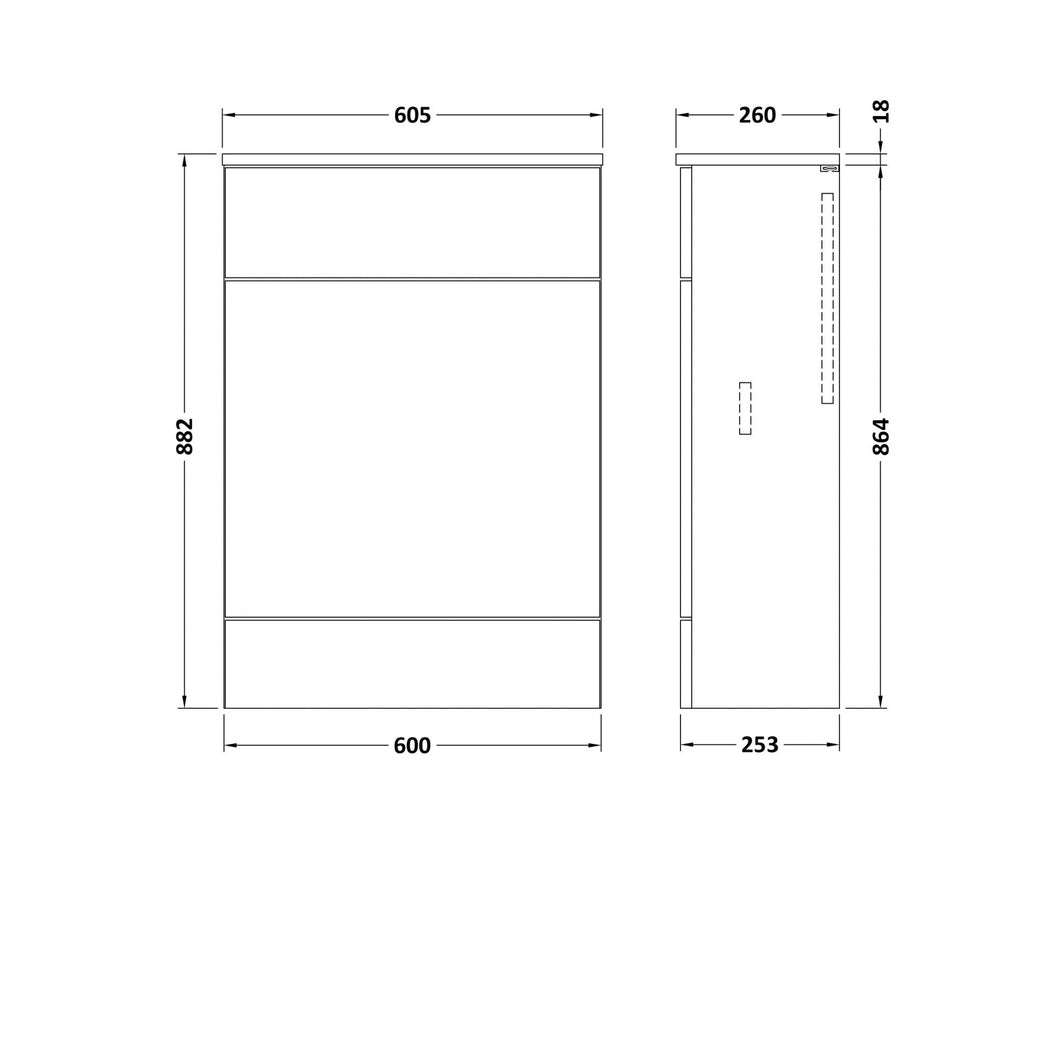 Hudson Reed Fusion 600mm Compact Wc Unit & Co-ordinating Top Contemp Gloss White MFC Painted Gloss 882x605x260mm - JJ Building Materials